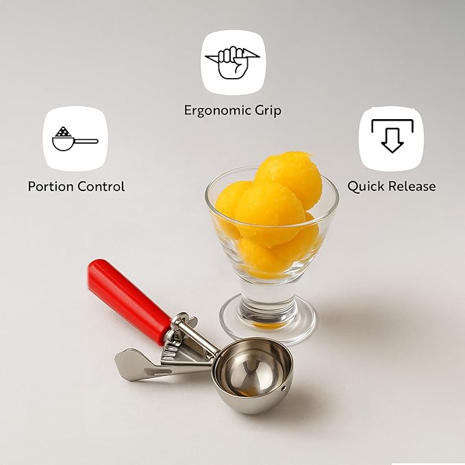 Restaurantware Met Lux 2 Ounce Portion Scoop 1 Trigger Release Cookie Scoop - With Yellow Handle Stainless Steel Disher For Portion Control Scoop Cookie Dough Cupcake Batter Or Ice Cream