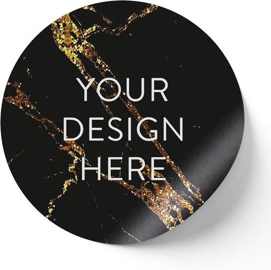 100 Custom Vinyl Stickers - Upload Your own Image, Text, Design, Logo - Personalized Logo Labels for Handmade, Packaging, Bottle, Jars, Candle, Brand Stickers (Black Gold Marble, 2x2)
