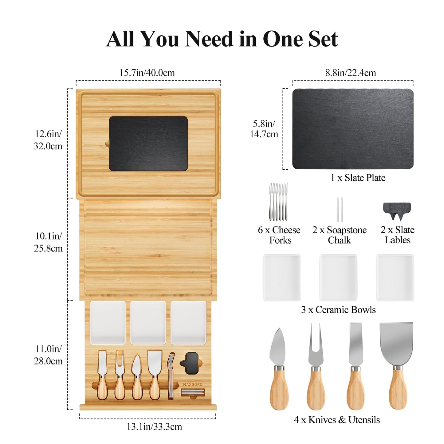 Extra Large 33.7x15.7 inch Charcuterie Boards Gift Set, 100% Bamboo Cheese Board and Knife Set, Cool Meat Cheese Platter Tray, House Warming Gifts New Home, Ideas for Women Mom
