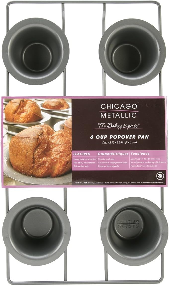 Chicago Metallic 6-Cup Popover Pan,Heavyweight Aluminized Steel with Nonstick Coating,Ideal for Yorkshire Pudding,Muffins,and Popovers,(Pack of 6)