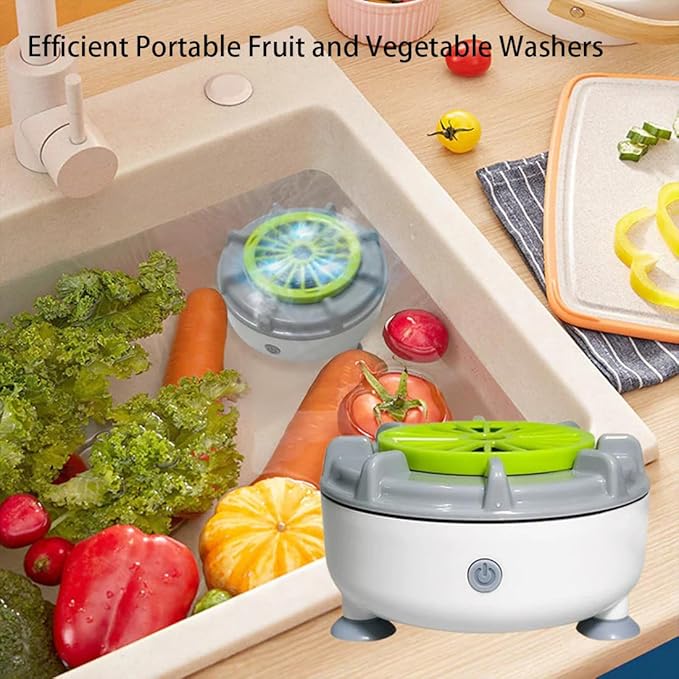 Efficient Portable Fruit and Vegetable Washers, Fruit and Vegetable Cleaning Machine, Electric Fruit Cleaner for Washing Fruits, Vegetables, Grain, Meat, Water-Proof & Wireless Charging (E)