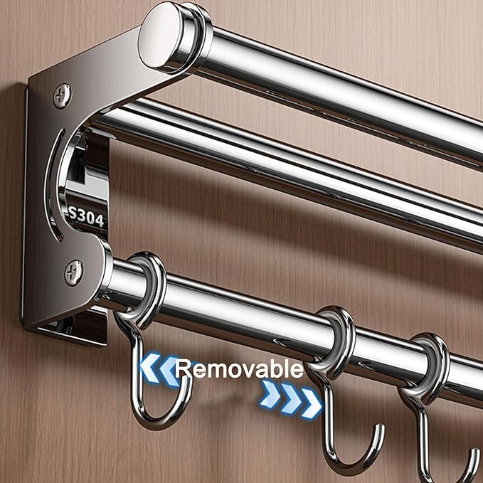 Hanging Wall Mount Knife Wall Mount,Kitchen Utensil Hanger,Space-Saving Kitchen Utensil Rack with Hooks,Kitchen Storage Shelf for Utensils Spatula Spoon, Easy to Clean (Black, 40CM+8Hook)