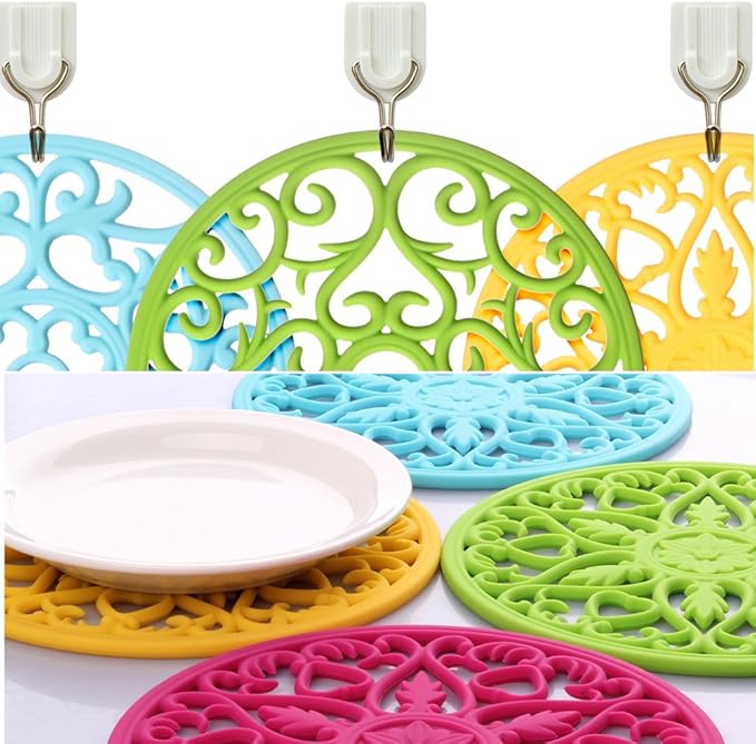 ME.FAN Trivets for Dishes/Pots/Pans, 3 Pcs Silicone Mats, Flexible/Durable/Non Slip Hot Pads to Protect Table and Counter Top (Green)