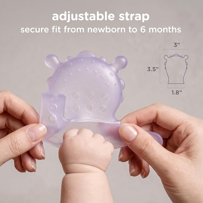Olababy Clear Sense Silicone Mouthing Mitten (2PK) – Perfect for mouthing and Teething Babies, Adjustable Strap, BPA and Plastic-Free, 0-6 Months, Baby Essentials & Shower Gift (Blueberry)