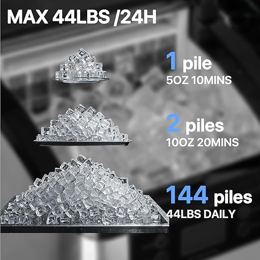 VITESSE Nugget Ice Makers Countertop,44lbs in 24Hrs, 9 Ice Cubes Ready in 6 Mins 9 Sizes,Auto-Cleaning Ice Makers Portable Ice Machine for Home Kitchen Office Party & Large Families