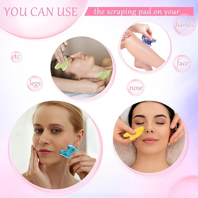 12 Pack Gua Sha Massage Tool Guasha Board Heart Shaped Gua Sha Facial Tools for Women Skin Care Face Body Relieve Muscle Tensions Reduce Puffiness, 12 Colors