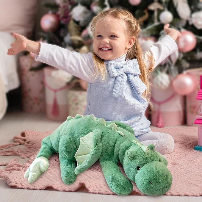 Pterosaur Stuffed Animal with Wings - Cute Soft Dinosaurs Plush Toys Little Flying Dragon Plushies Pillow Doll Christmas Birthday Gifts for Kids Boys Girls (Green,27.55inch/70cm)