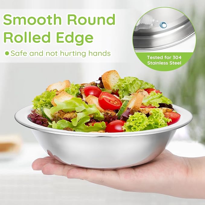 304(18/8) Stainless Steel Mixing Bowls for Kitchen, 6 Pack 7.8" 28.89 fl.oz Metal Mixing Bowls Set Stackable for Baking Serving Cooking Food Prep Storage Dishwasher Safe Lightweight