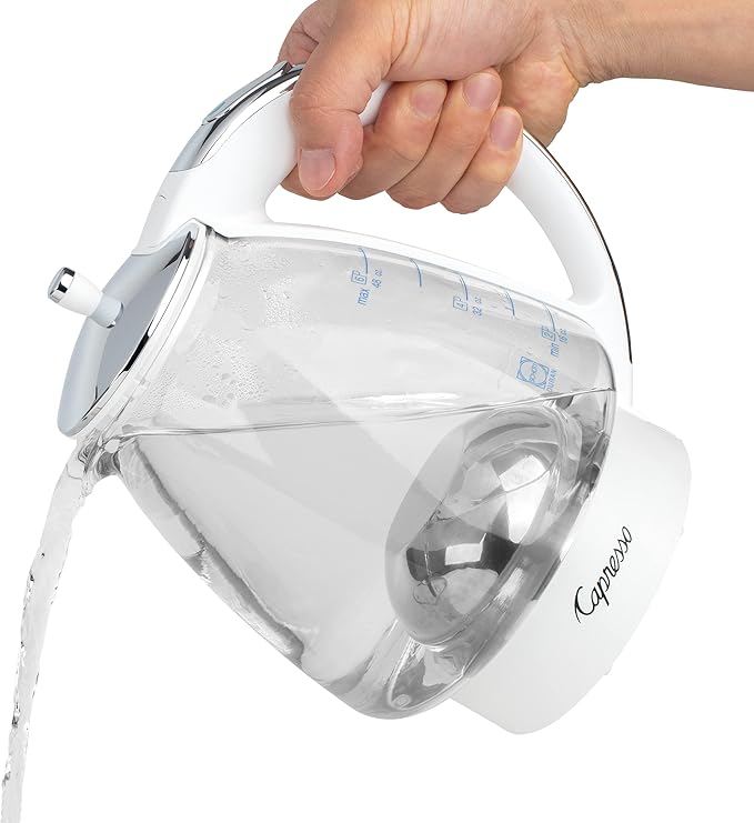 Capresso H2O Glass Kettle, 240.02, White and polished chrome, 48 ounces