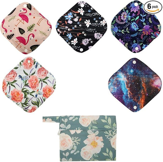 5 XS Panty Liners 1 Wet Bag Cloth Menstrual Pads Reusable Washable (Floral, XS Panty Liners)