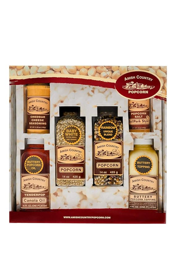 Amish Country Popcorn | Variety Bundle All in One Set | 14 ounce Baby White, 14 ounce Rainbow Popcorn Kernels | Old Fashioned, Non-GMO and Gluten Free