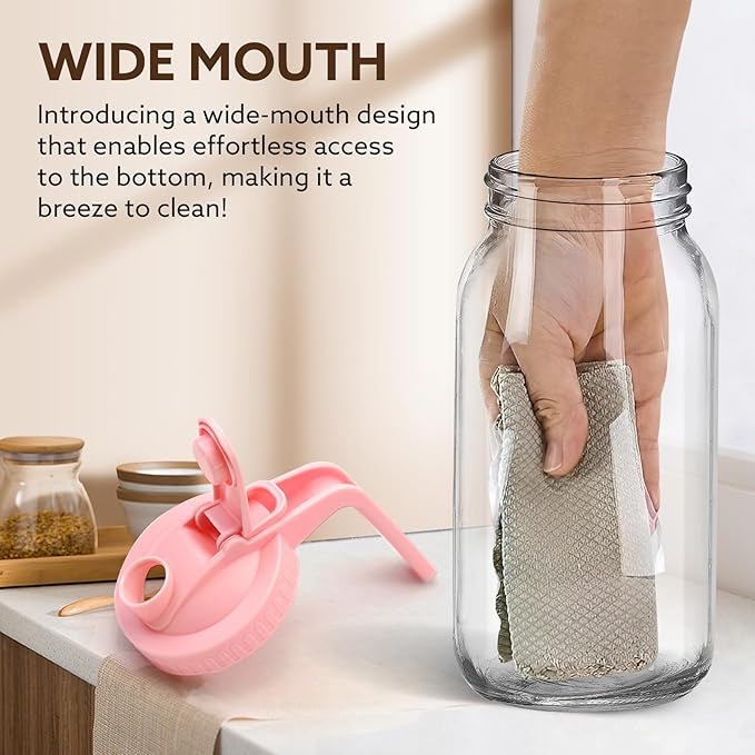 Mihlapi Glass Pitcher with Lid, 64 OZ Mason Jar Pitcher Double Leak Proof, 2 Quart Breast Milk Storage Containers for Fridge, Wide Mouth Glass Jar for Sun Tea, Juice, Cold Brew Coffee