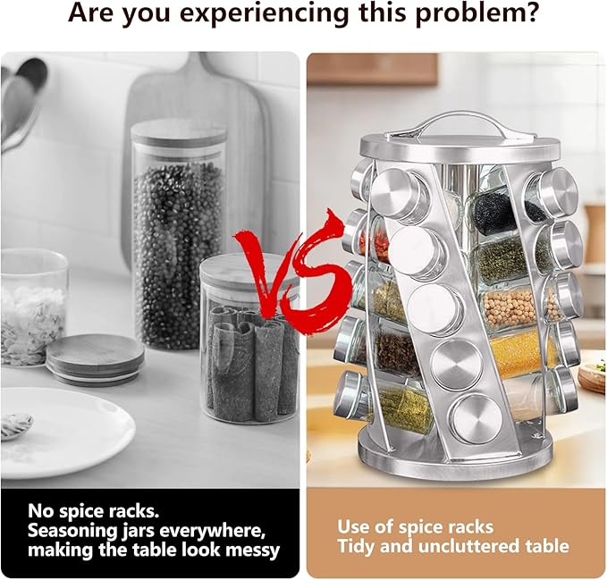 Portable Stainless Steel Spice Rack with 12 Spice Jars Included Revolving Spice Organizer for Kitchen Tower Storage Rack for Spices and Seasoning Gold
