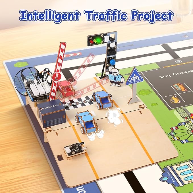 4-in-1 ESP32 STEM Smart Traffic Kit Compatible with Arduino, STEM Robotics Science Kit, Engineering Project STEA Activity Gift Suitable for School Education Kit, Family Education for Kids 12+