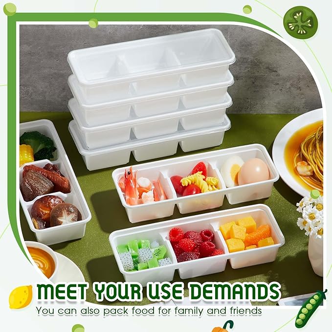 Hushee 10 Pack 17 oz Small Meal Prep Containers with 3 Compartments Snack Containers with Lid Disposable Plastic Bento Box Travel Lunch Food Boxes Stackable for Office Picnic (White)