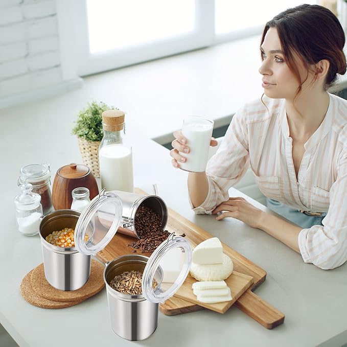 Lallisa 1 Pcs Stainless Steel Canisters 62 oz Stainless Steel Containers with Lids Food Storage Container with Airtight Clamp Lid Coffee Containers for Tea Sugar Coffee Flour Kitchen Counters