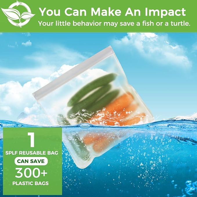 SPLF 6 Pack Reusable Gallon Freezer Bags Dishwasher Safe, BPA FREE Reusable Food Storage Bags, Extra Thick Leakproof Silicone Free 1 Gallon Bags for Marinate Meat, Cereal, Sandwich, Snack, Travel Item
