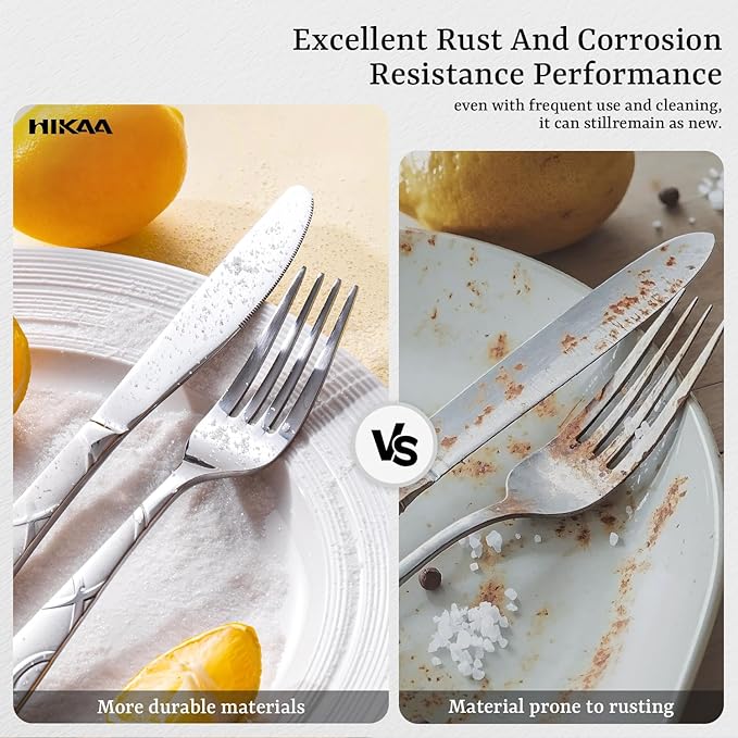 HIKAA Silverware Set, 45-piece Silverware Set with Serving Utensils Set, for Kitchen, Home, Wedding, Party, Mirror Polished and Dishwasher Safe