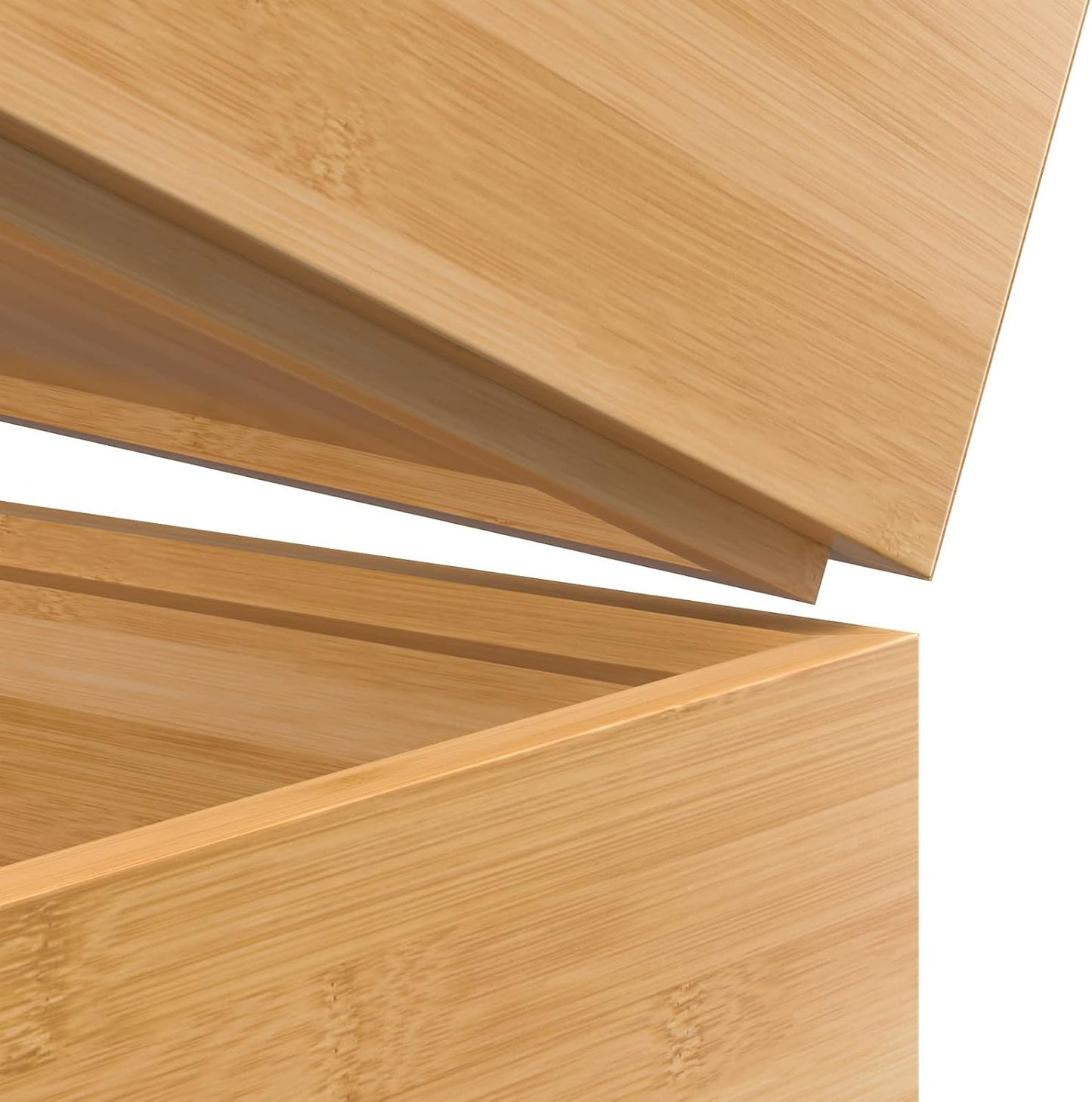 Bamboo Drawer Organizer, Stackable Utensil Organizer for Kitchen, Bamboo Storage Box Wood Silverware Tray for Drawer 15" x 6" x 2" Set of 2