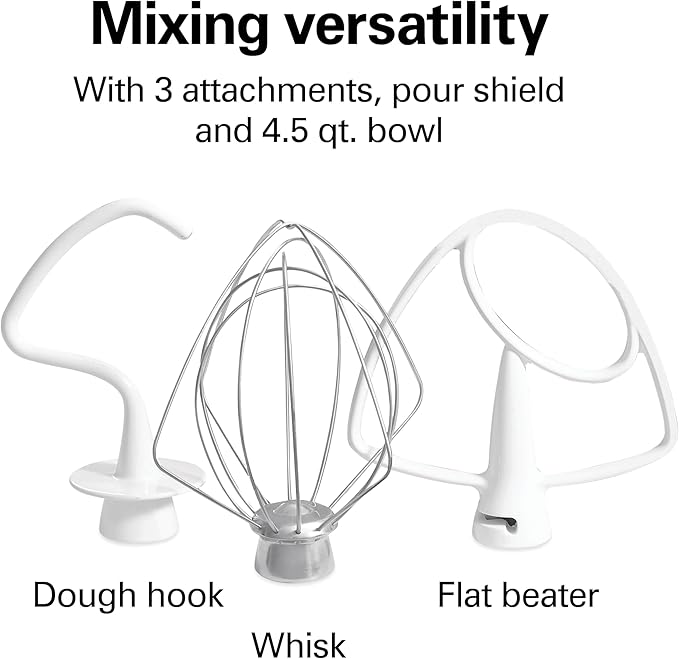 Hamilton Beach Die-Cast Metal Classic Electric Stand Mixer, 12 Speeds, 4.5-Quart Stainless Steel Bowl, Includes Flat Beater, Whisk, Dough Hook & Pour Shield, Powder-Coated Black Finish (63227N)