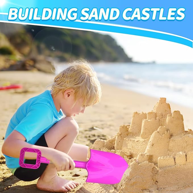16" Jumbo Beach Sand Shovels Toys for Kids, Pink Gardening Tool Kits, Sturdy Long Wooden Spade for Sand Snow Digging, ABS Plastic Scoops Gift for Summer Winter Camping Backyard Planting (3PCS)