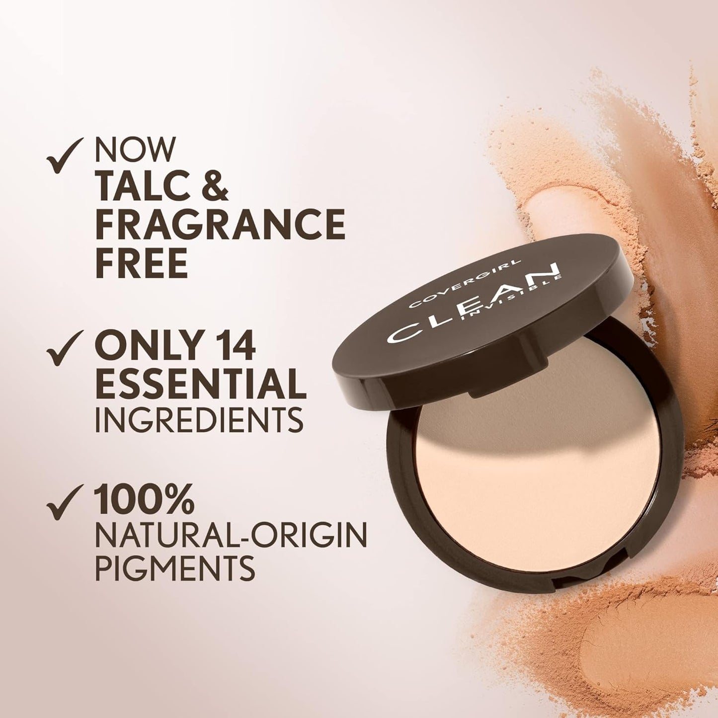 Covergirl Clean Invisible Pressed Powder, Lightweight, Breathable, Vegan Formula, Golden Caramel 180, 0.38oz