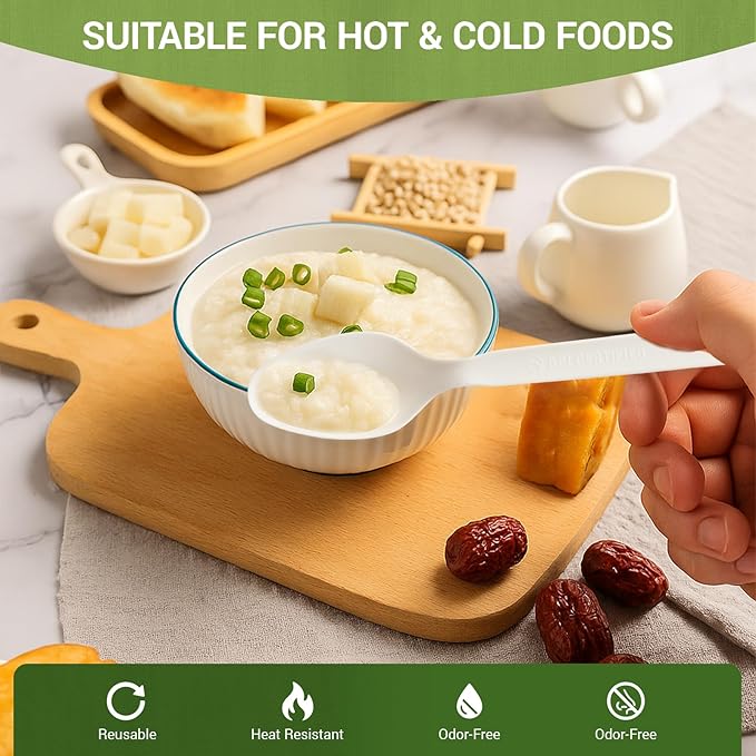 Compostable Spoons [100 Pcs] CPLA Spoons Disposable BPI Certified BPA-Free, Heat Resistant, Durable Disposable Utensils Alternative to Plastic Silverware for Daily, Party & Camping