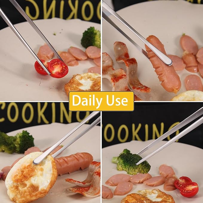 JETKONG 16-Inch Fine Tweezer Tongs Extra-Long Cooking Tweezer Stainless Steel Kitchen Tweezers (Round-Tips)
