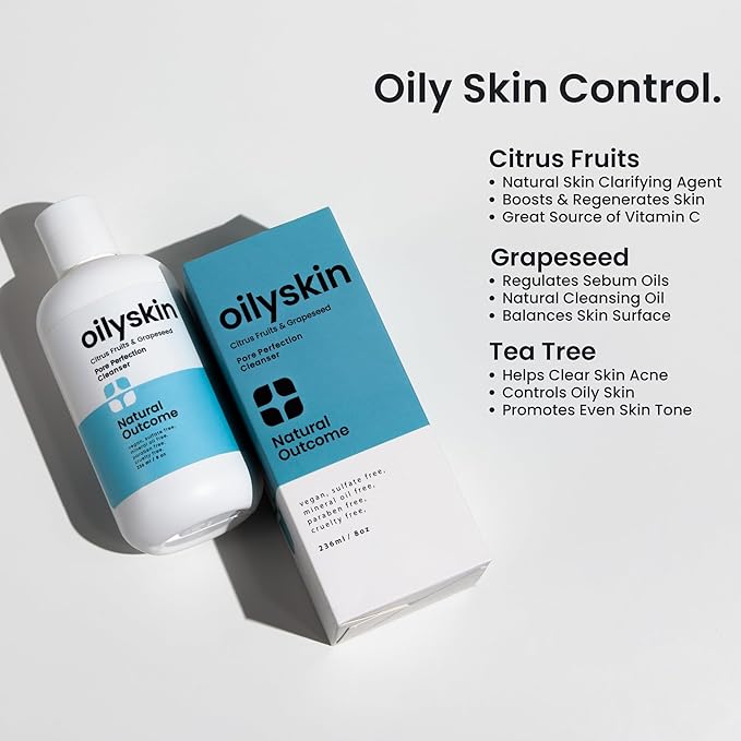 natural outcome Oily Skin Cleanser | Oil Control Daily Face Wash | Pore Hydrating Non-Greasy Cleansing Gel with Purifying Citrus Extracts for Oily Skin Types | Sulfate & Cruelty Free | 8 oz