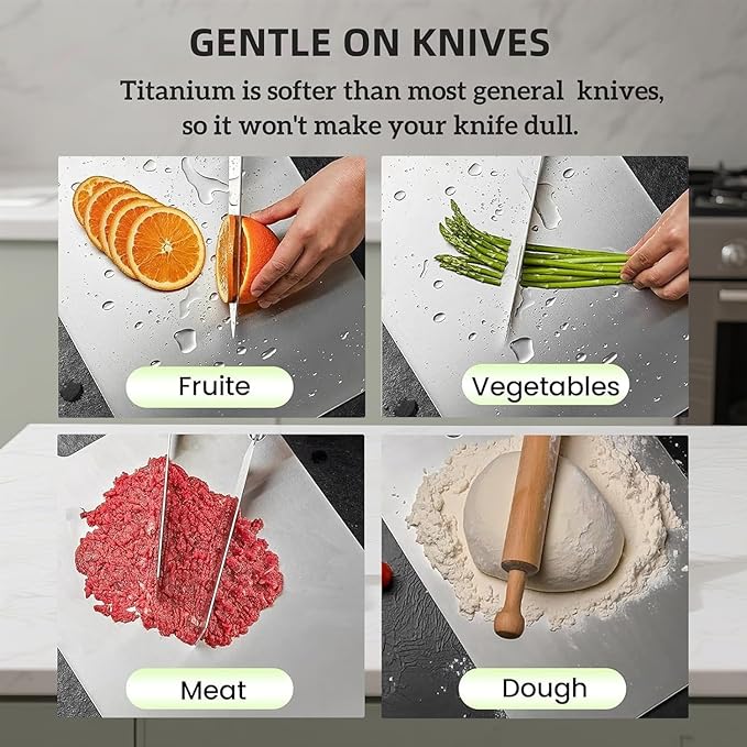 Katuchef Titanium Cutting Board, Siraat 100% Pure Apex Titanium Cutting Boards for Kitchen, Double Sided Non Toxic Celuxer Board for Cutting Meat Vegetable Fruit,Easy to clean(XL:15.35L*11.02W)