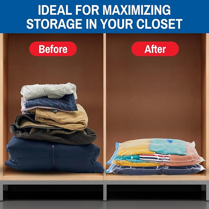 5 Pack Jumbo Vacuum Storage Bags for Comforters, Blankets & Clothes – Jumbo Vacuum Sealed Compression Bags with Hand Pump – Space Saver Storage Bags for Bedding, Moving, Travel & Organization