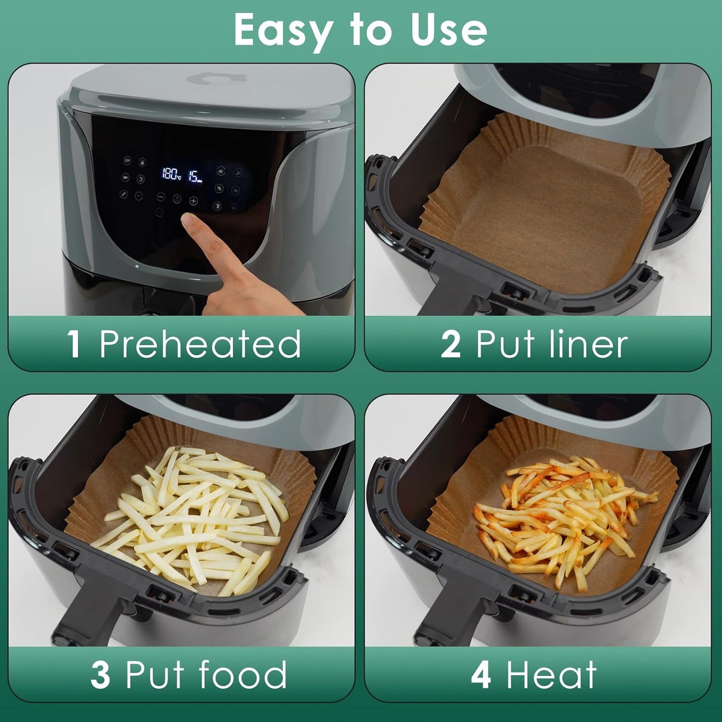 Vailnd Air Fryer Liners Disposable, 150 Pcs 8" Unbleached Parchment Paper Sheets Square, Heavy-duty Baking Paper Liner for Air Fryers Cooking Oven Steamer, Non-Stick, Grease-Resistant