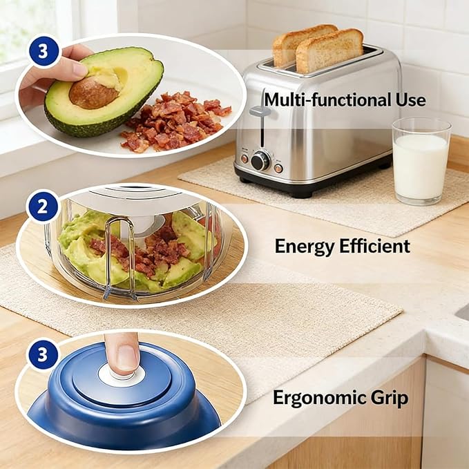 Electric Garlic Chopper Mini, Upgraded Rechargeable Veggie Chopper With Storage and Cover, One-Touch Food Processor with 4 Stainless Steel Blades for Onion Meat Chili Ginger (Blue, 320ml)