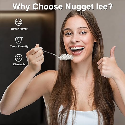 Antarctic Star Nugget Ice Makers Countertop, Pebble Ice Machine with Chewable Pellet Ice, 34Lbs/24H, Self-Cleaning, Sonic Ice, One-Click Operation, for Kitchen,Office Stainless Steel Black
