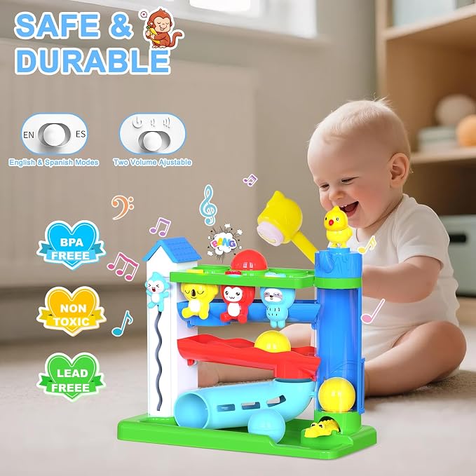 VOILBTOY Musical Toy for 1-2 Year Old Boys,Educational Baby Toys 12-18 Months,Ball Drop Toy with English & Spanish,Fine Motor Toys for Toddlers 1-3,Birthday Gift for 1+ Year Old Boy (Blue)