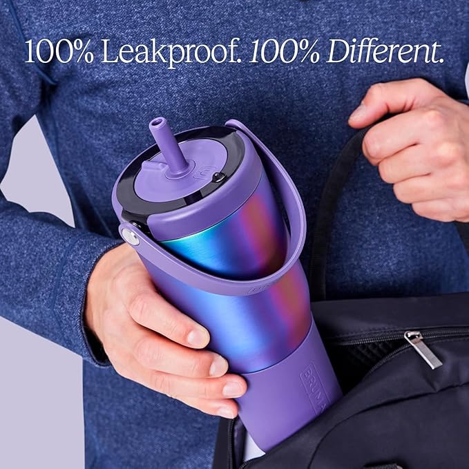 BrüMate Resa 35oz 100% Leakproof Tumbler w/Handle & Straw | Flexible SoftSip Straw | Silicone Sleeve for Durability | Stainless Steel | Cup Holder & Travel Friendly Water Bottle (Navy Polka Dots)