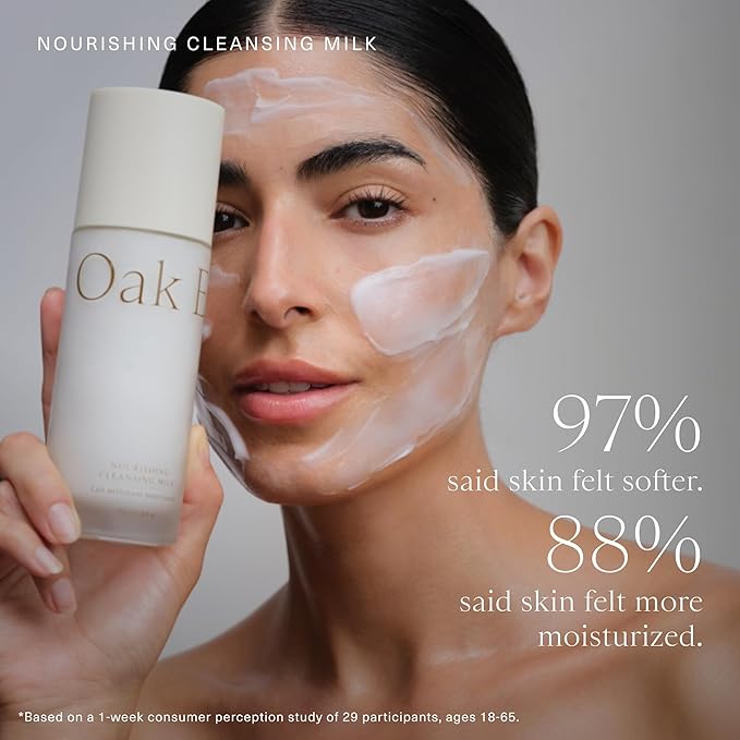 Oak Essentials Nourishing Cleansing Milk | Gentle Makeup Remover Face Wash with Oat Amino Acids, Rice Bran & Rosemary Extract, 5 Oz