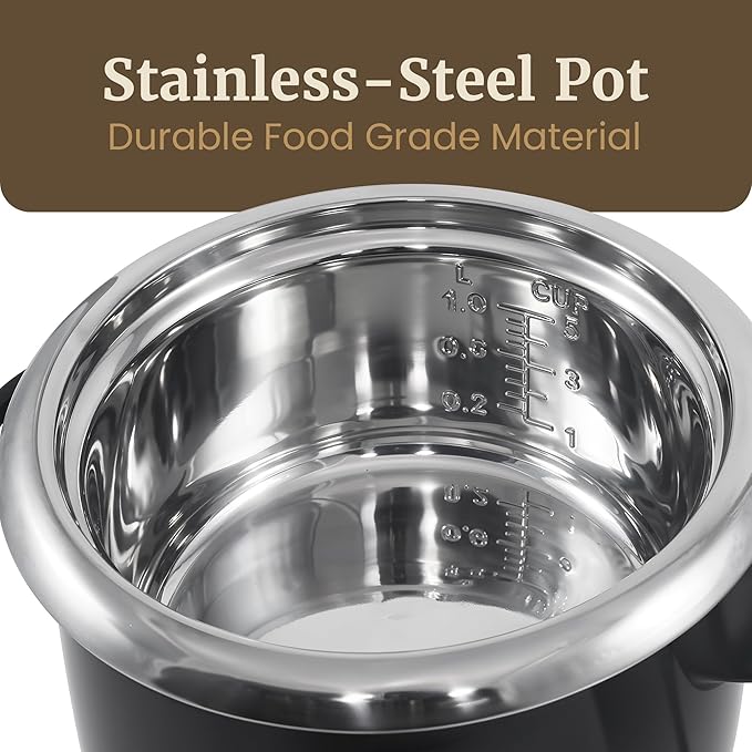Elite Gourmet ERC2010B Electric Rice Cooker with Stainless Steel Inner Pot Makes Soups, Stews, Porridge's, Grains and Cereals, 10 cups cooked (5 Cups uncooked), Black