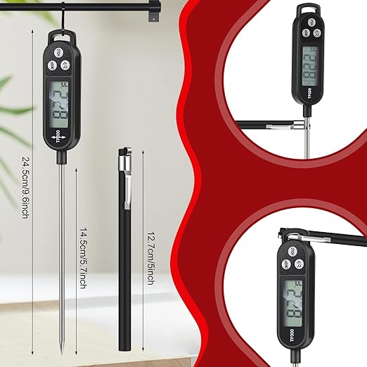 6 Pcs Meat Thermometer Food Thermometer with Probe Water Liquid Instant Read Digital Thermometer Cooking Thermometer Supplies BBQ Kitchen Thermometer for Cooking Milk Yogurt (Black)