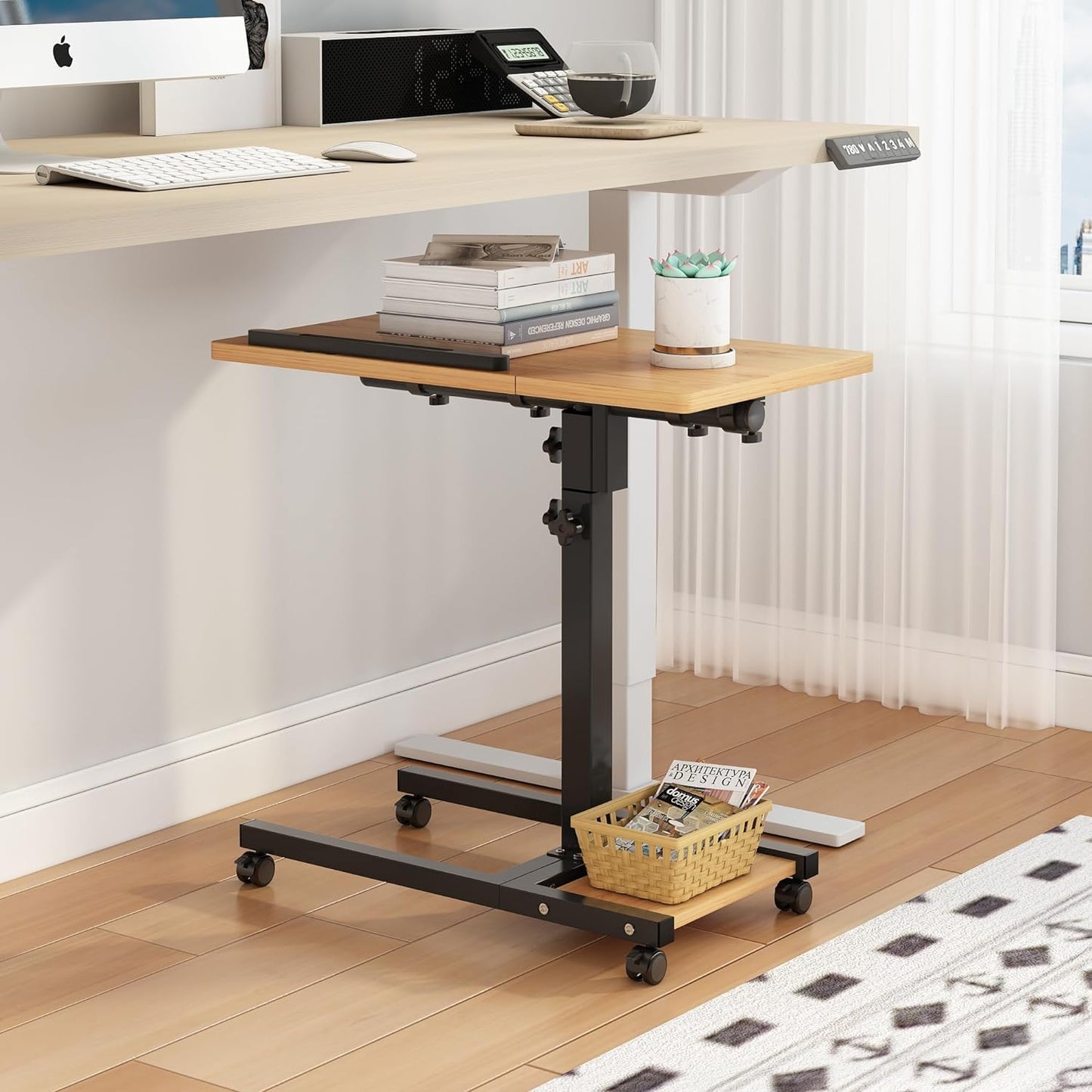 Furist Mobile Adjustable Height Laptop Stand PC Computer Portable Notebook Swivel Laptop Desk Rolling Table Desk Cart Tiltable with Wheels Casters& Mouse Pad Table