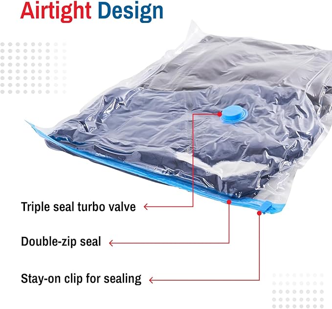 Spacesaver 4 Pack Medium Vacuum Storage Bags for Clothes - 28 x 20-Inch Vacuum Sealer Compression Bags with Hand Pump - Space Saver Storage Bag for Travel Essentials, Garments and Organization