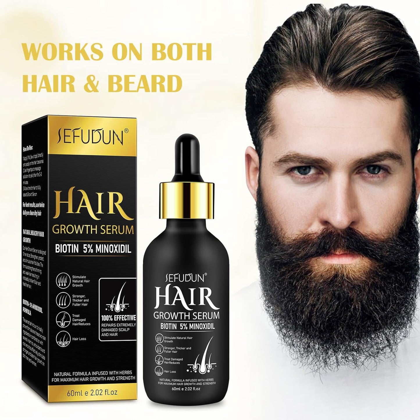 2Pack 5% Minoxidil for Men & Women, Minoxidil for Women Hair Growth, Minoxidil for Men Beard, Natural Hair Regrowth Treatment for Hair Loss Hair Thinning, Thicker Fuller Healthier Hair
