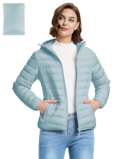 33,000ft Women's Hooded Packable Puffer Jacket Lightweight Warm Puffy Quilted Winter Coat
