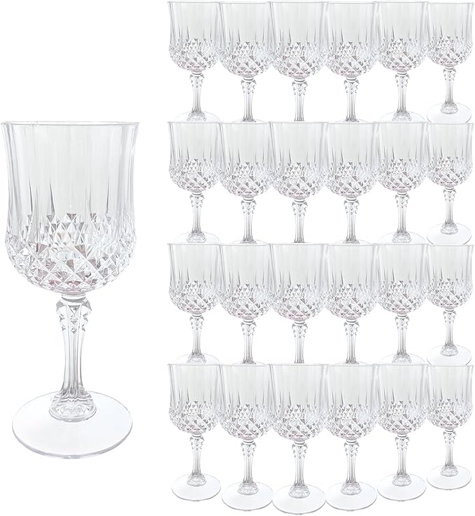 Plastic Wine Glasses, Plastic Goblets Vintage Style Cordial Unbreakable Drinking Glasses, Reusable Drinkware for Wedding Reception, Grand Event Party Supplies,Mother's Day(24, Transparent)