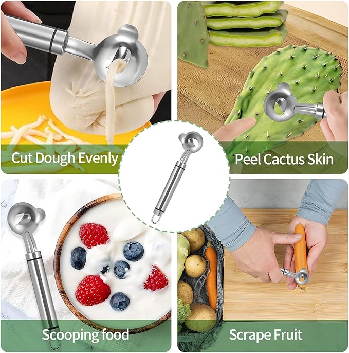 2 PCS Cactus Peeler Tool – Cactus Peeling Spoon, Pelador de Nopales, Multi-Function Nopal Cactus Cutter, Stainless Steel Nopales Peeler with Groove Edge for Peeling Nopales and Noodle