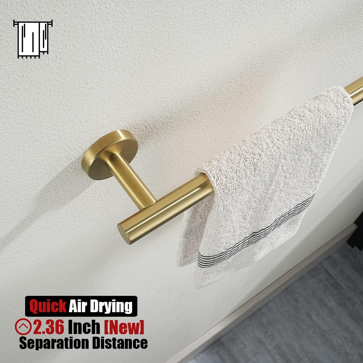 JQK Towel Bar Brushed Gold, 19 Inch 304 Stainless Steel Thicken 0.8mm Towel Rack Bathroom, Towel Holder Wall Mount, Useable Length 16 Inch TB110L16-BG