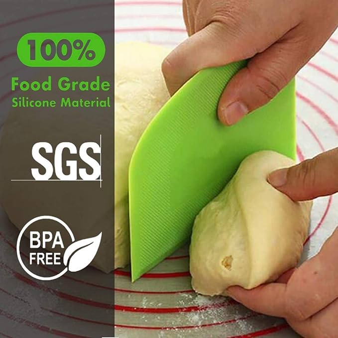 SURDOCA Dough Scraper Bench Scraper - 3P 10.6x6.7" Plastic Flexible Bowl Scraper, Sharp Edge & Angles Cake Scraper. Non-Slip Bakeware Decorating Tools Sculpting & Modeling Tools - Pure Pink