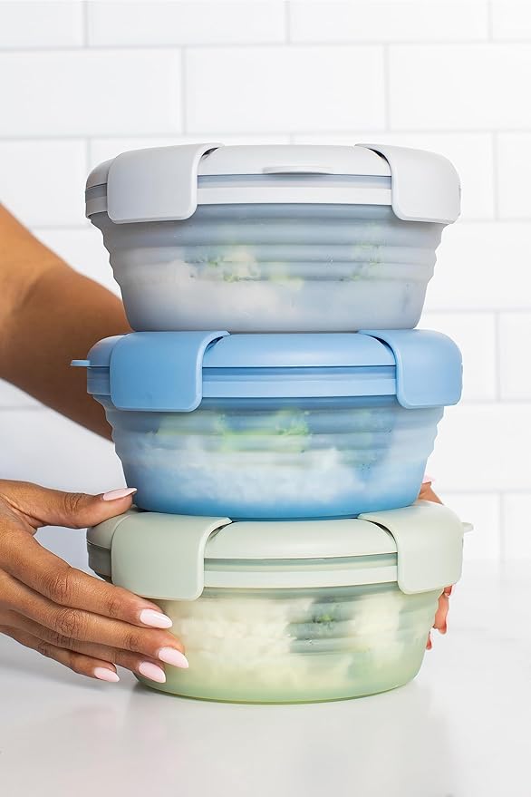 STOJO Collapsible Bowl 5 Set - Translucent Steel, 36oz - Reusable Silicone Bowl for Hot and Cold Food - Perfect for Travel, Meal Prep, To-Go Lunch, Camping & Hiking - Microwave & Dishwasher Safe
