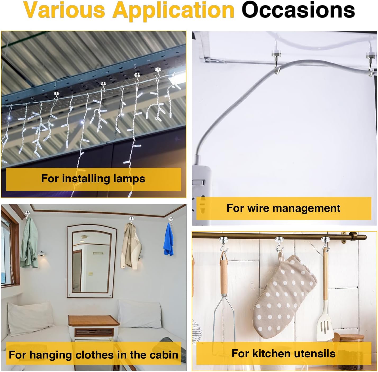 DIYMAG Outdoor Hooks for Hanging String Lights, Magnetic Hooks Strong 118lbs+ Hanging Party Light Wall Cable 2025 Cruise Cabin Ship Essentials Heavy Duty Strong Magnets for Outside Grill 10PCS