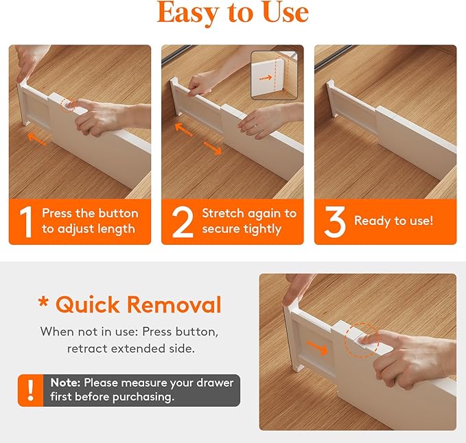 Lifewit 10 Pack 5" High Drawer Dividers 34-56cm/13.5-22" Adjustable Drawer Organizer for Clothes/Utensils, Expandable Drawer Separator in Dresser/Kitchen/Bedroom/Office Organization & Storage White
